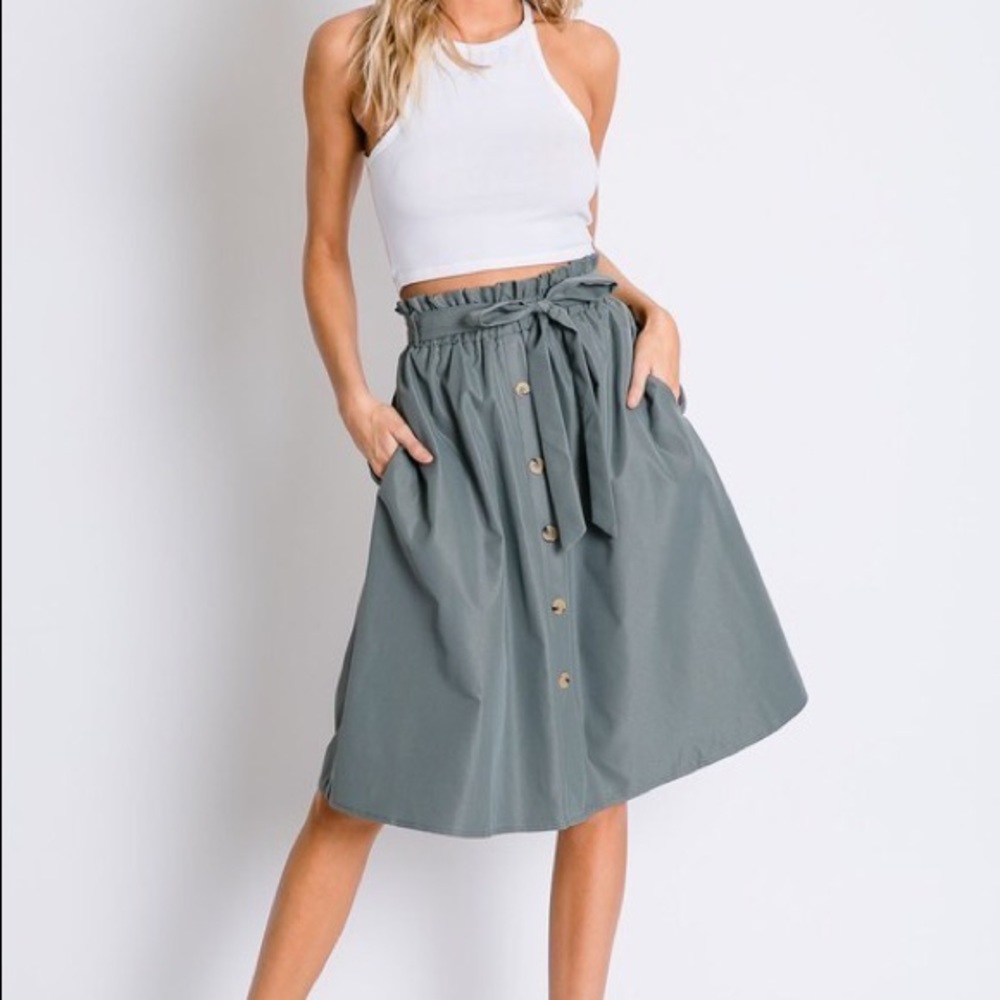 Midi Skirt With Bow Waist Tie